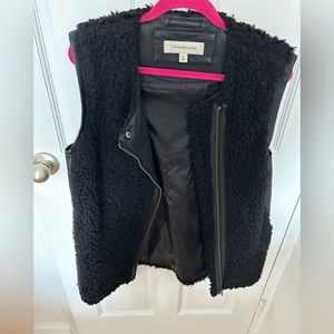 Calvin Klein Black Faux Sherpa/Leather Vest, Sz M
